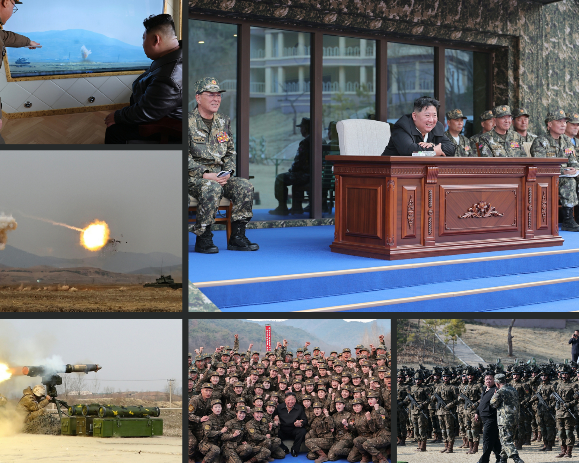 Devlet İşleri Bakanı Kim Jong Un bugün Kore Halk Ordusu Özel Operasyonlar Birimi'nin tatbikatını bizzat sahadan takip etti.  Bakan Kim Jong Un yine bugün Zırhlı Brilkler Akademisi'nin tatbikatına iştirak etti.